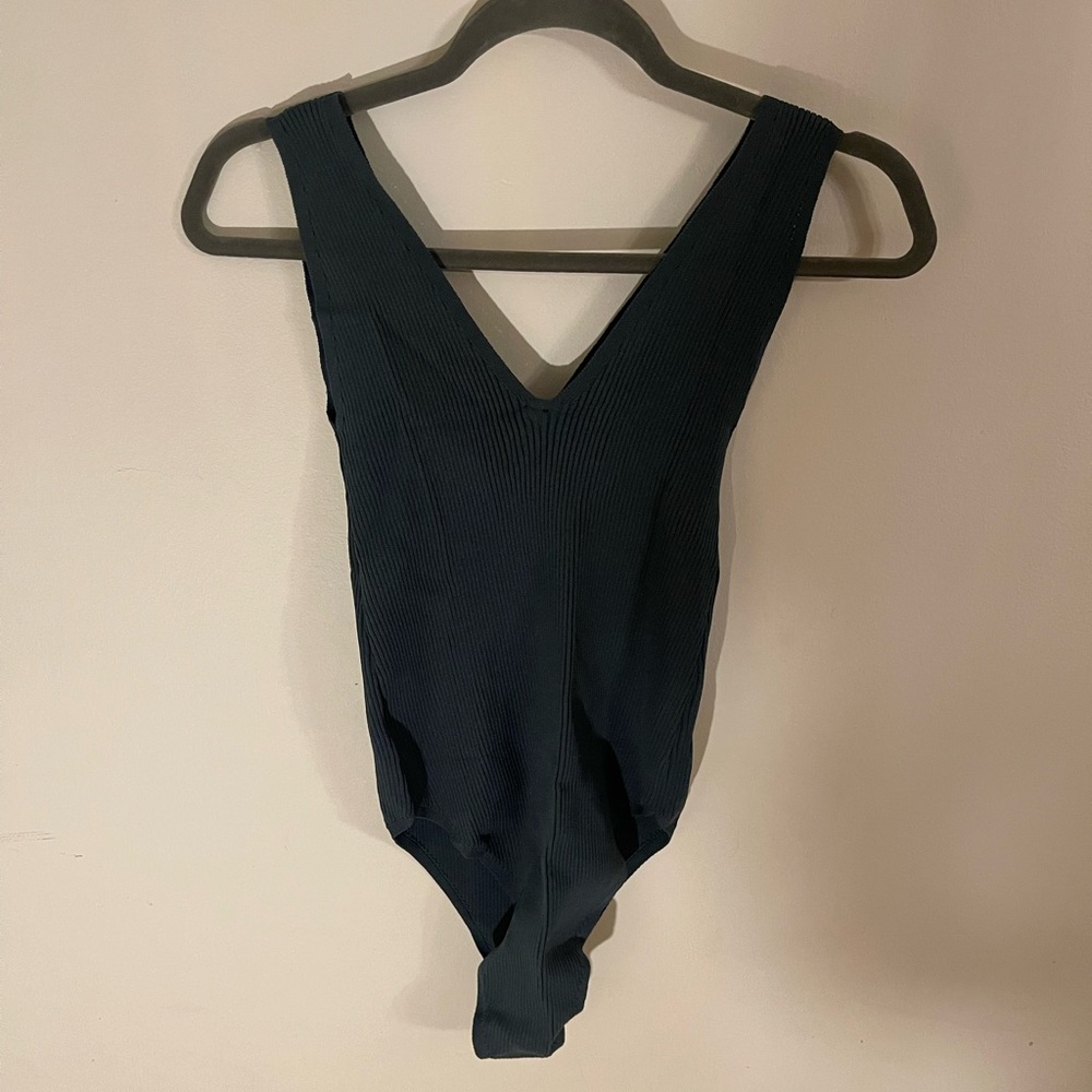 Wishlist Charcoal Ribbed V-Neck Top Bodysuit